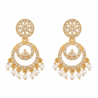 Urthn Designer Stone & Pearl Chandelier Earrings for Women(Pack of 3)