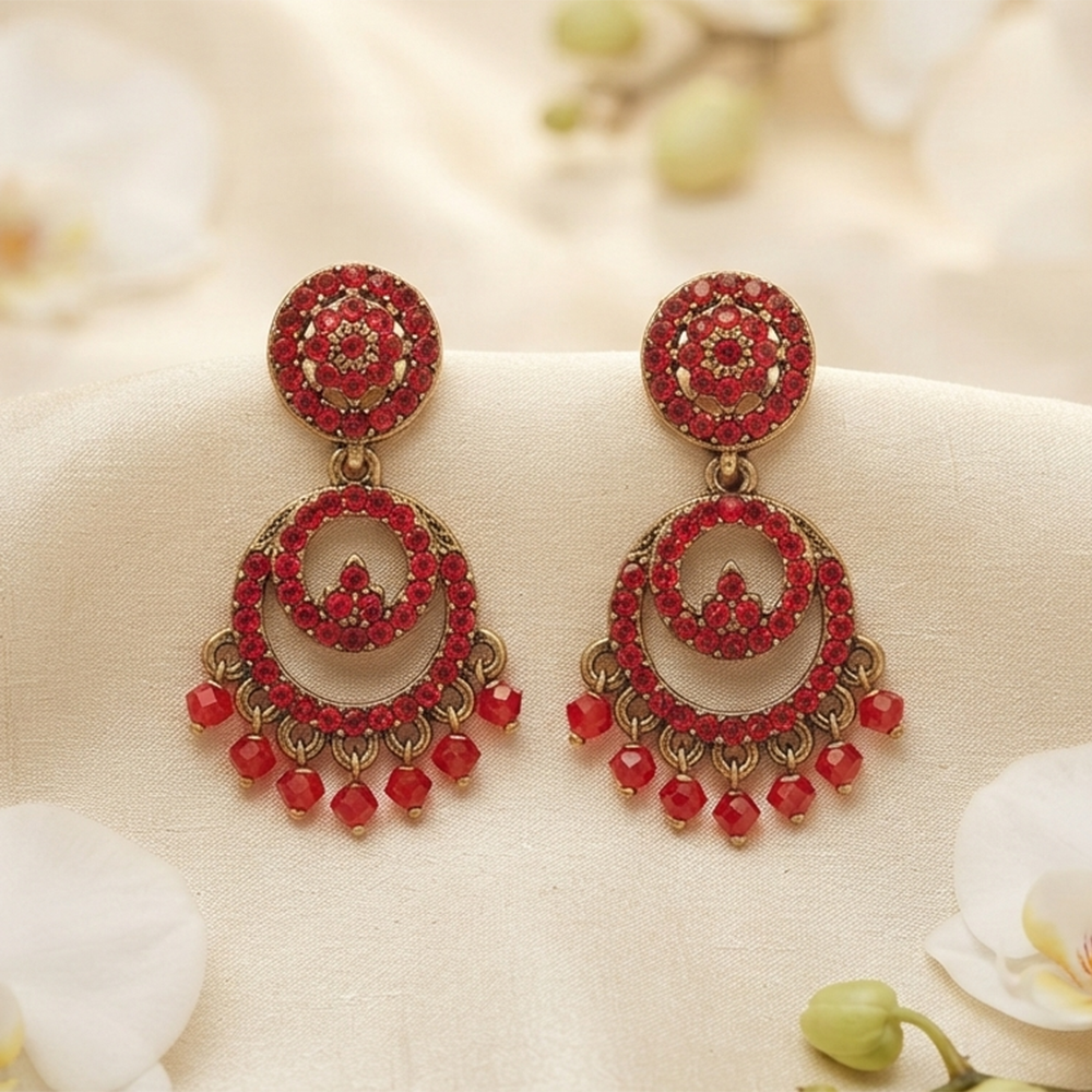 Urthn Designer Stone & Pearl Chandelier Earrings for Women