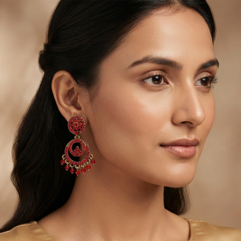 Urthn Designer Stone & Pearl Chandelier Earrings for Women(Pack of 3)