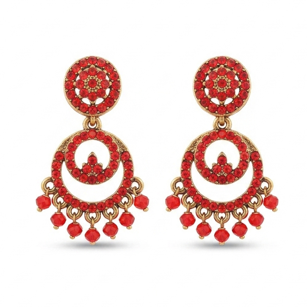 Urthn Designer Stone & Pearl Chandelier Earrings for Women(Pack of 3)