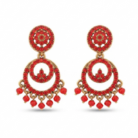 Urthn Designer Stone & Pearl Chandelier Earrings for Women(Pack of 3)