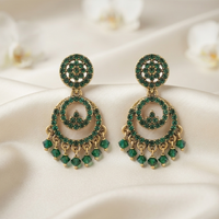 Urthn Designer Stone & Pearl Chandelier Earrings for Women