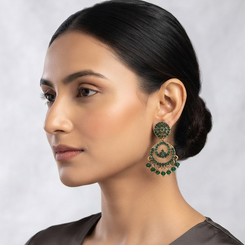 Urthn Designer Stone & Pearl Chandelier Earrings for Women(Pack of 3)