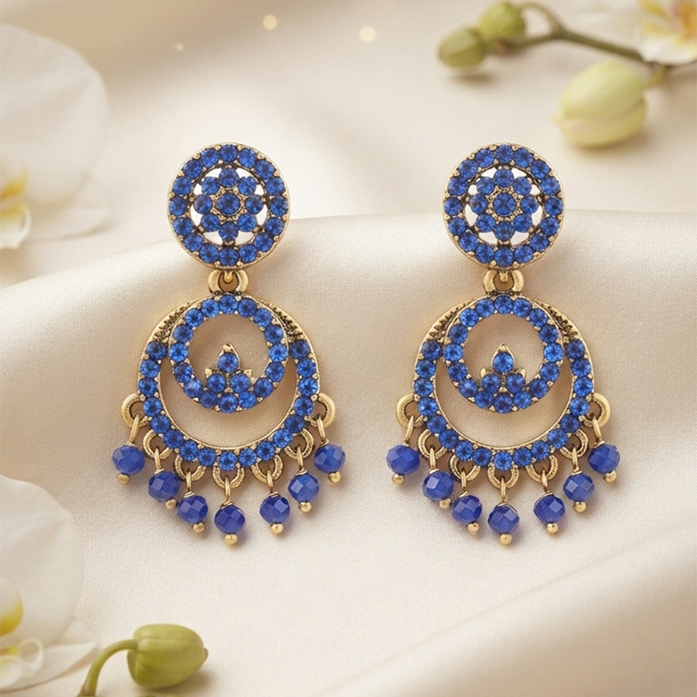Urthn Designer Stone & Pearl Chandelier Earrings for Women
