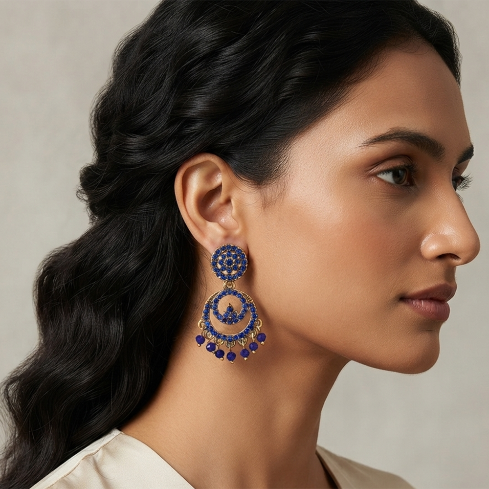 Urthn Designer Stone & Pearl Chandelier Earrings for Women(Pack of 3)