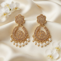 Urthn Designer Stone & Pearl Chandelier Earrings for Women