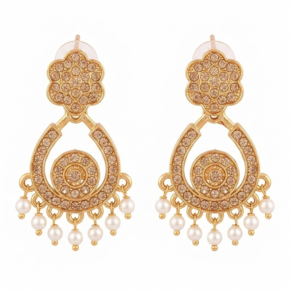 Urthn Designer Stone & Pearl Chandelier Earrings for Women(Pack of 3)