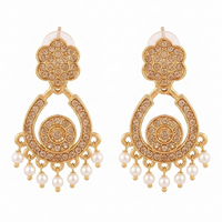 Urthn Designer Stone & Pearl Chandelier Earrings for Women(Pack of 3)