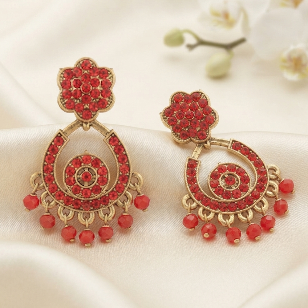 Urthn Designer Stone & Pearl Chandelier Earrings for Women(Pack of 3)