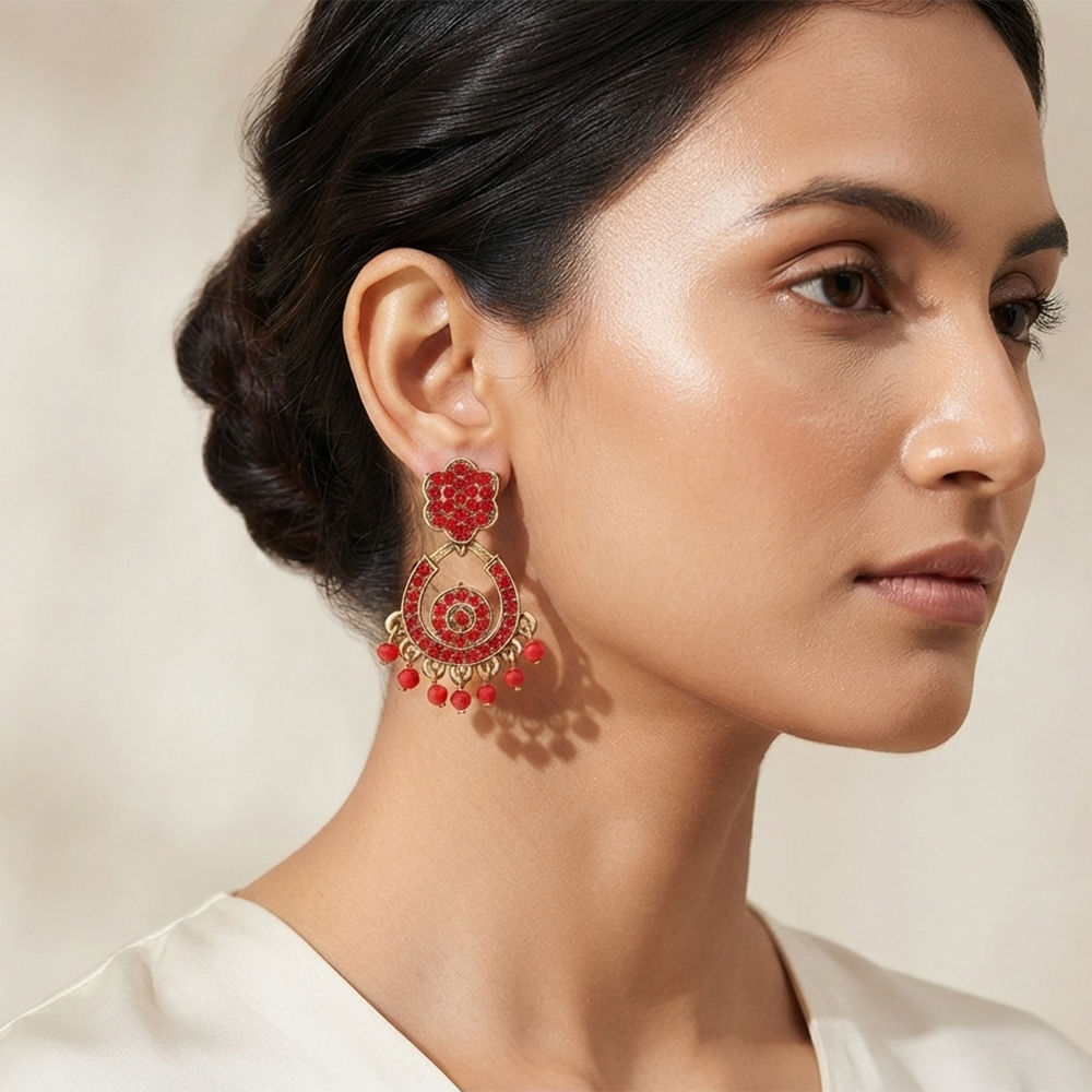 Urthn Designer Stone & Pearl Chandelier Earrings for Women