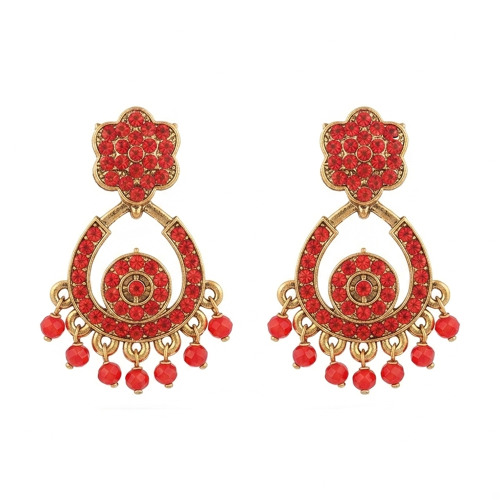 Urthn Designer Stone & Pearl Chandelier Earrings for Women(Pack of 3)