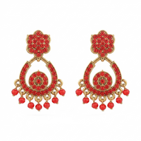 Urthn Designer Stone & Pearl Chandelier Earrings for Women(Pack of 3)