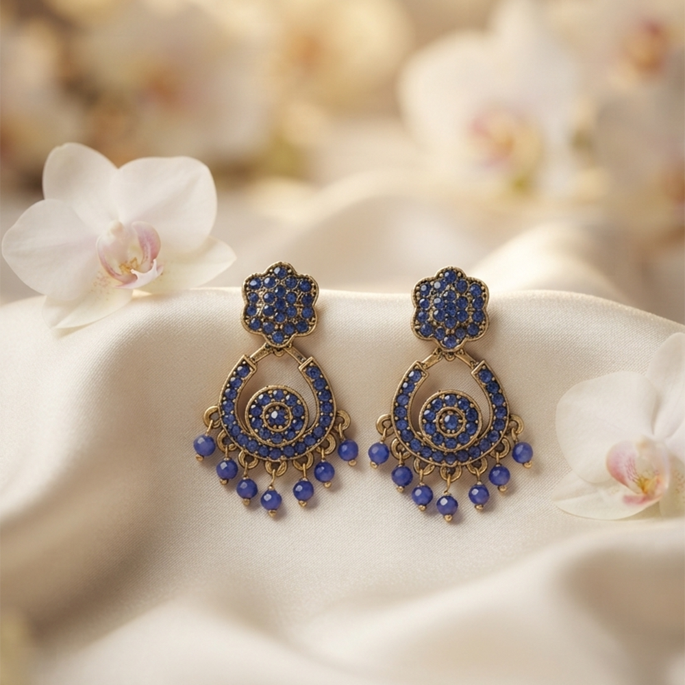 Urthn Designer Stone & Pearl Chandelier Earrings for Women
