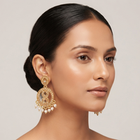 Urthn Designer Stone & Pearl Chandelier Earrings for Women