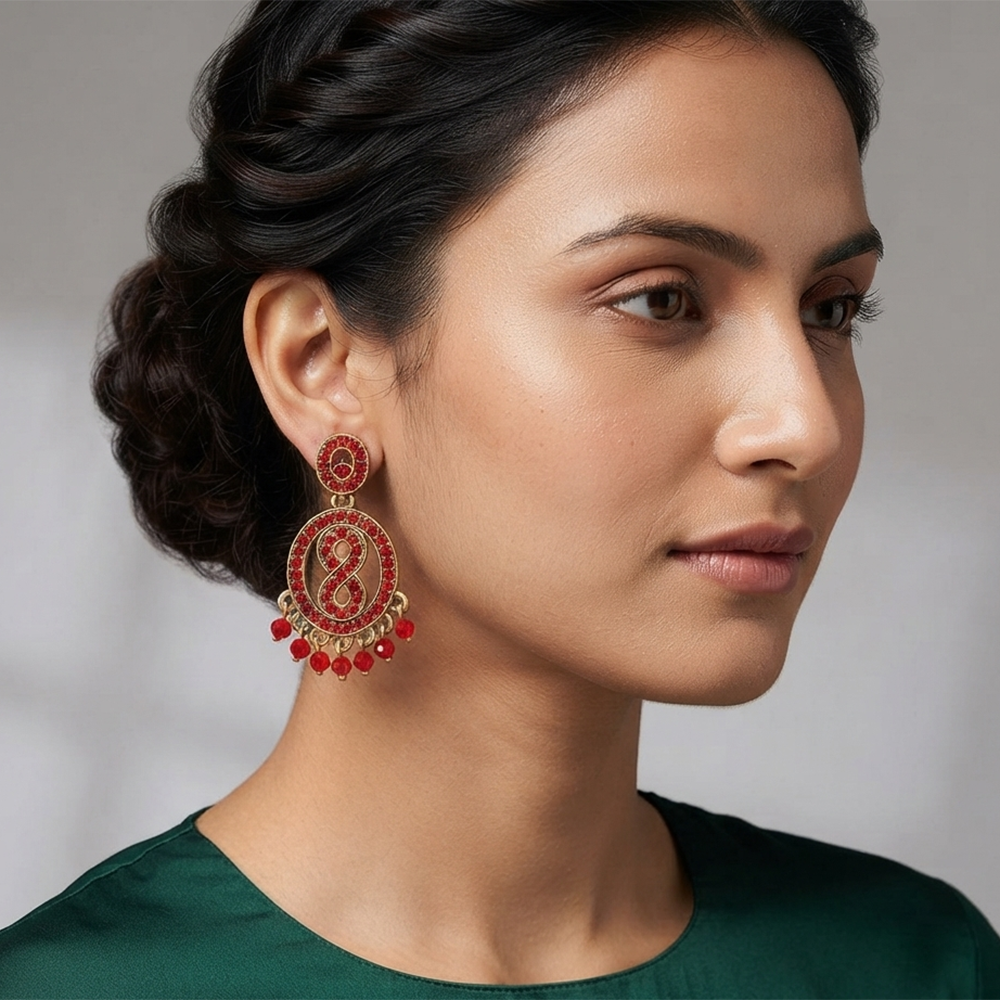 Urthn Designer Stone & Pearl Chandelier Earrings for Women(Pack of 3)