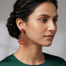 Urthn Designer Stone & Pearl Chandelier Earrings for Women(Pack of 3)