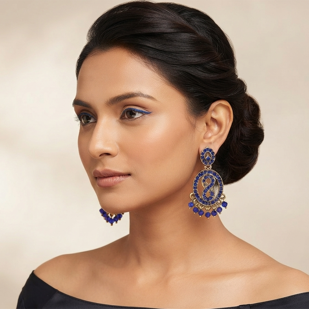 Urthn Designer Stone & Pearl Chandelier Earrings for Women(Pack of 3)