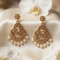 Urthn Designer Stone & Pearl Chandelier Earrings for Women