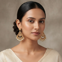 Urthn Designer Stone & Pearl Chandelier Earrings for Women(Pack of 3)