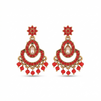 Urthn Designer Stone & Pearl Chandelier Earrings for Women(Pack of 3)