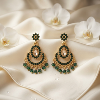 Urthn Designer Stone & Pearl Chandelier Earrings for Women