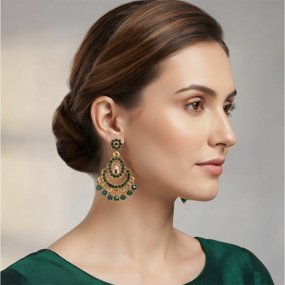 Urthn Designer Stone & Pearl Chandelier Earrings for Women(Pack of 3)