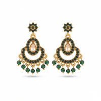 Urthn Designer Stone & Pearl Chandelier Earrings for Women(Pack of 3)