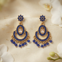 Urthn Designer Stone & Pearl Chandelier Earrings for Women