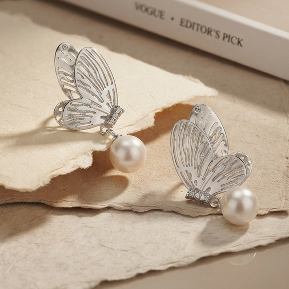 Urthn Beautiful Butterfly Shape Pearl Drop Earrings for Women Classic Ethnic & Party Wear(Pack Of 3)