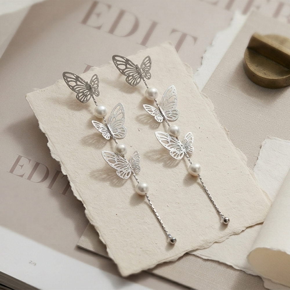 Urthn Trendy Long Tassel Earrings with Butterfly  Drop for Women (Pack Of 3)