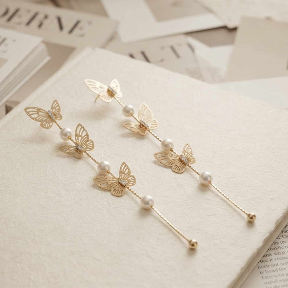Urthn Trendy Long Tassel Earrings with Butterfly  Drop for Women (Pack Of 3)