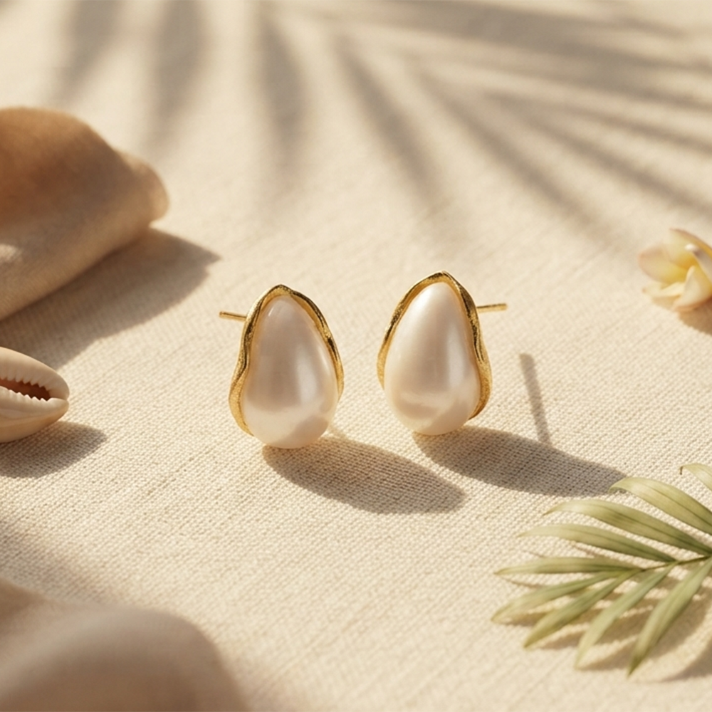 Urthn Premium White Marble Rasin TearDrop Stud Earrings for Women (Pack Of 3)