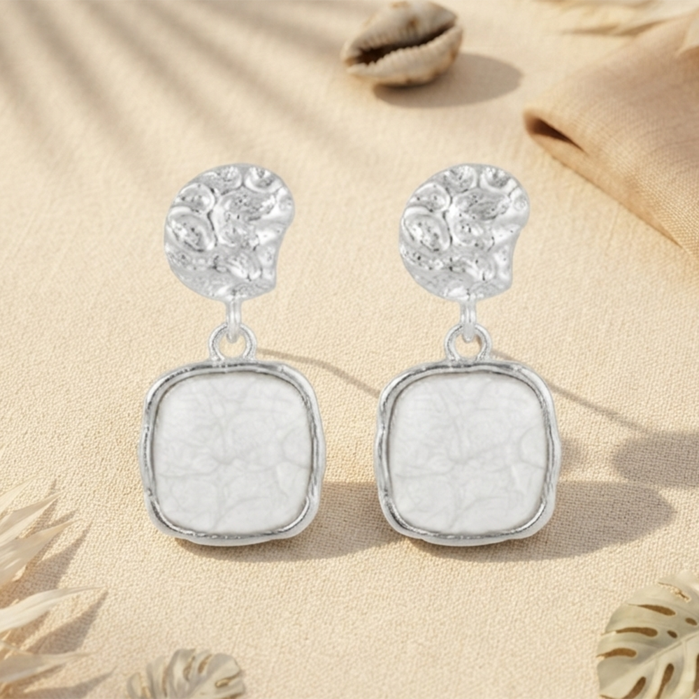 Urthn Unique White Marble Dangler Earrings for Women Stylish Casual, Party & Festive Wear Jewellery(Pack Of 3)