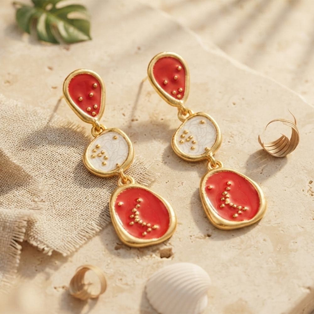 Urthn Beautiful Gold Plated Rasin Stone Long Dangler Earrings for Women Trendy Ethnic Jewellery(Pack Of 3)