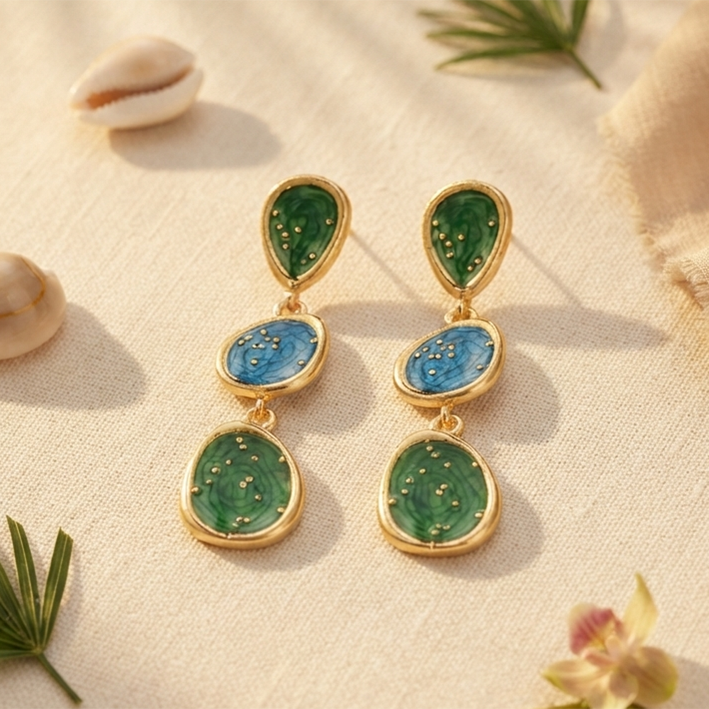 Urthn Beautiful Gold Plated Rasin Stone Long Dangler Earrings for Women Trendy Ethnic Jewellery(Pack Of 3)