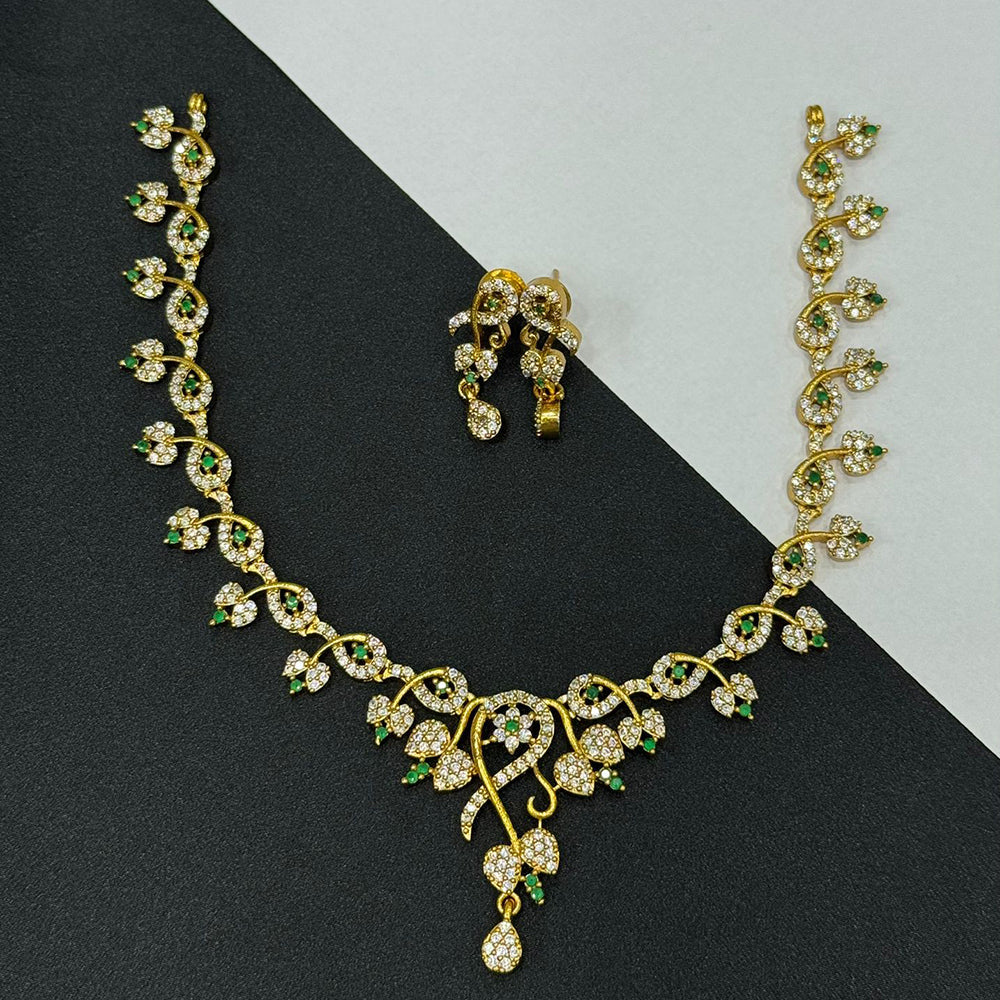Sona Covering Leaves Design Elegant Austrian Stone Necklace Set 