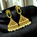 Sona Covering Pota Stone And Pearl Drop Jhumki Earrings