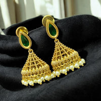Sona Covering Pota Stone And Pearl Drop Jhumki Earrings