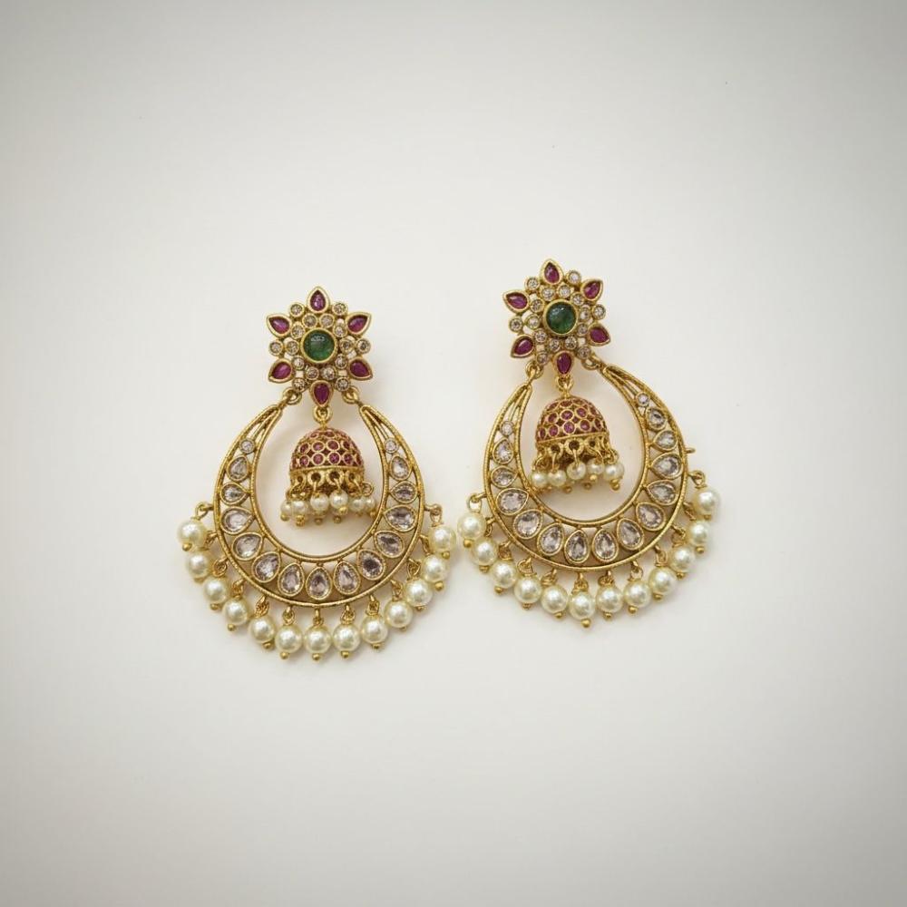 Sona Covering Graceful Austrian Stone And Pota Stone Pearl Dangler Earrings