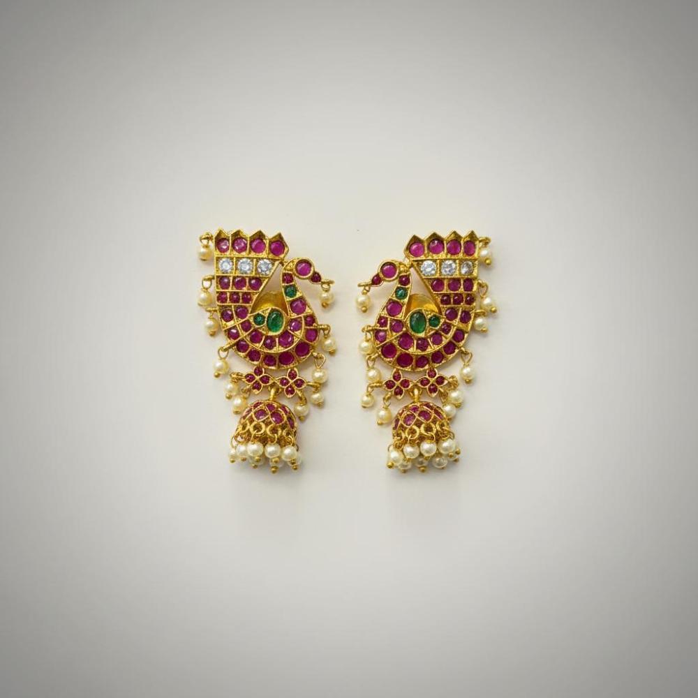Sona Covering Graceful Austrian Stone And Pota Stone Pearl Jhumki Earrings