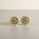 Sona Covering Graceful Austrian Stone And Pota Stone Pearl Studs Earrings