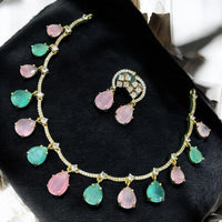 Sona Covering Glamorous Crystal Stone Necklace Set
