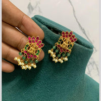 Sona Covering Graceful Pota Stone And Pearl Temple Dangler Earrings