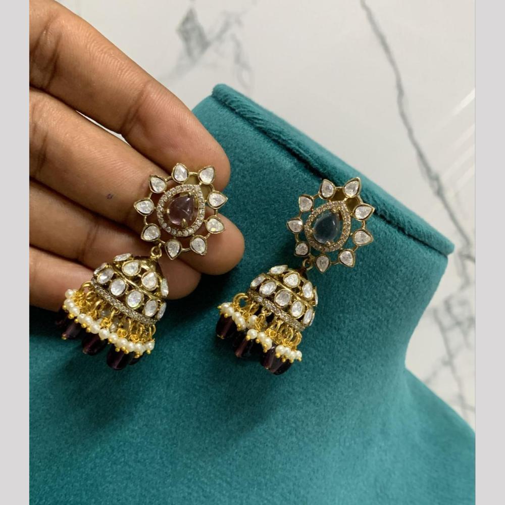 Sona Covering Graceful Austrian Stone And Pota Stone Pearl Jhumki Earrings