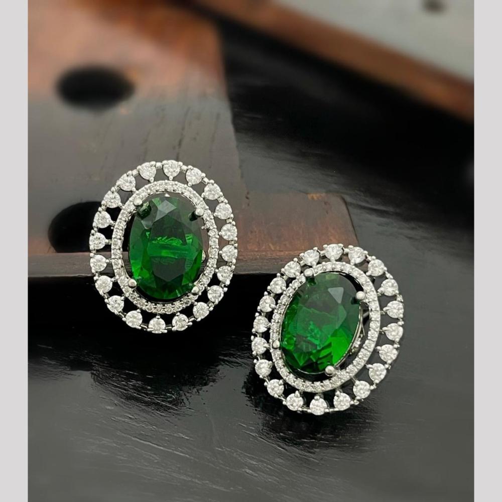 Sona Covering Glamorous Rhodium Plated Crystal Stone Stud Earrings