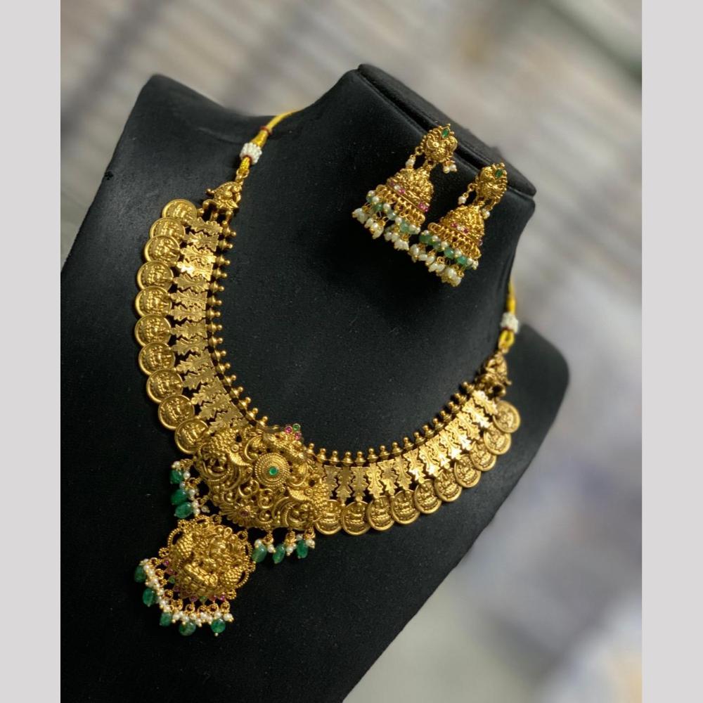 Sona Covering Handcrafted Jadau Pota Stone And Pearl Temple Necklace Set