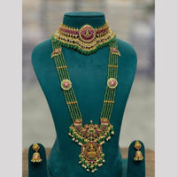 Sona Covering Jadau Grand Pota Stone And Temple Double Necklace Set