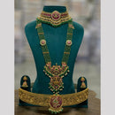 Sona Covering Grand Pota Stone Pearl And Beads Temple Inspired Necklace Combo Set