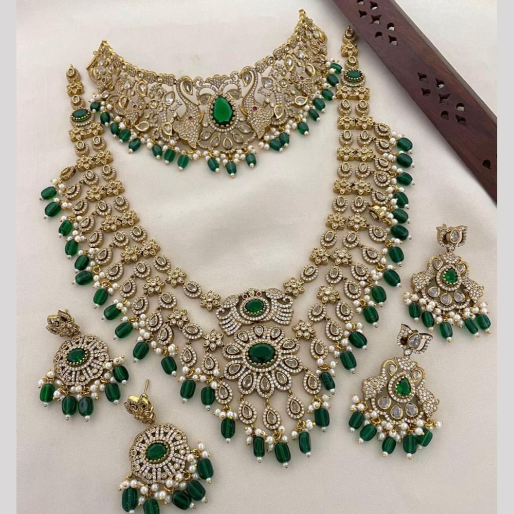 Sona Covering Pota Stone Pearl And Austrian Stone Beads Luxurious Double Necklace Set