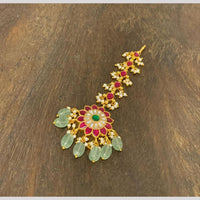 Sona Covering Pota Stone Pearl And Beads Maangtikka For Women